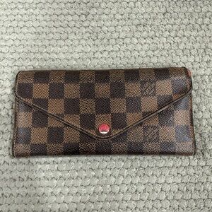 Louis Vuitton Brown Damier Ebene Canvas Envelope Wallet with Red Snap